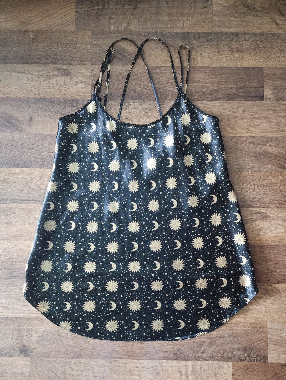 Morgan Taylor Black Cami with Gold Sun & Moon Print